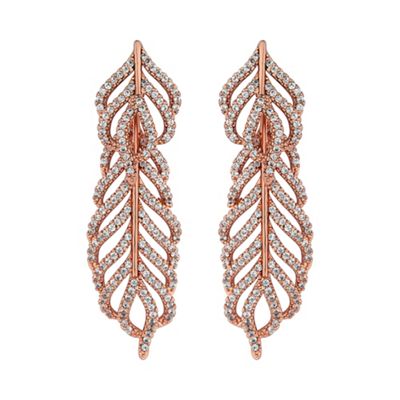 Rose gold pave feather drop earring